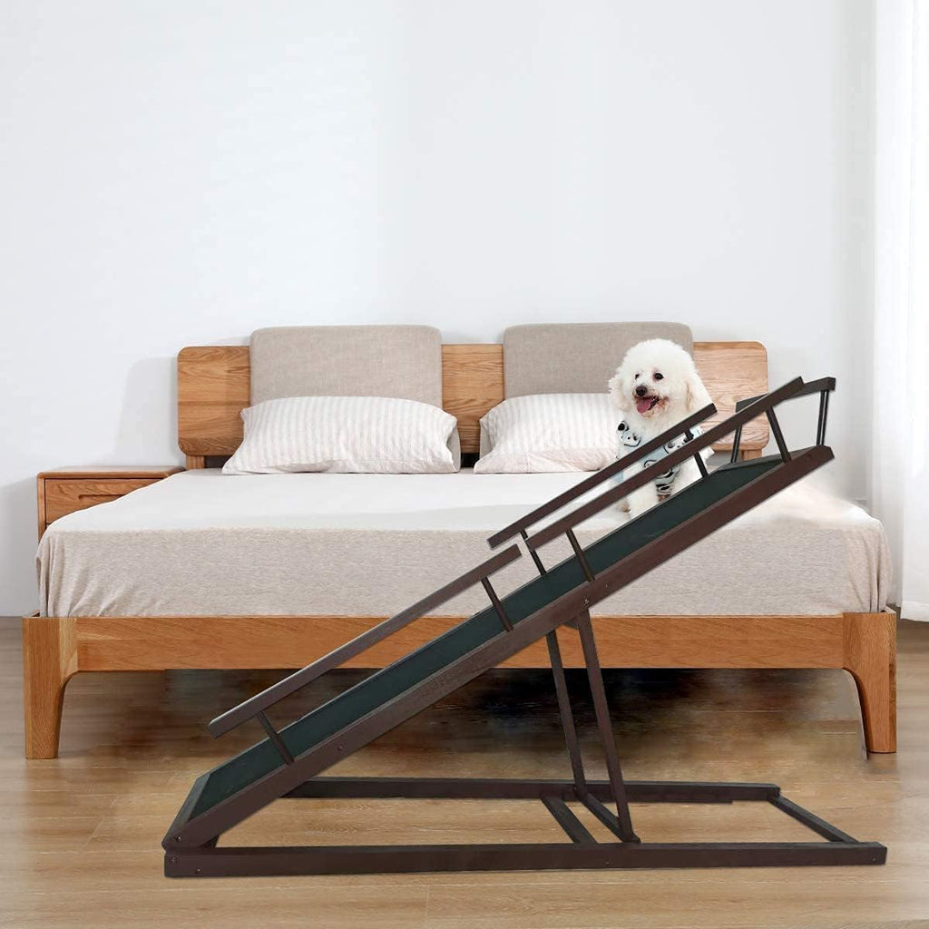 Hardwood Folding Dog Ramp with Non-Slip Carpet and Safety Rails R320939