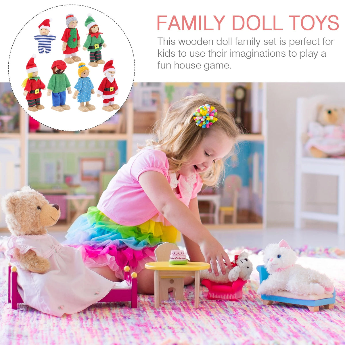 Dollhouse Play Set with Wooden Doll Figures R965