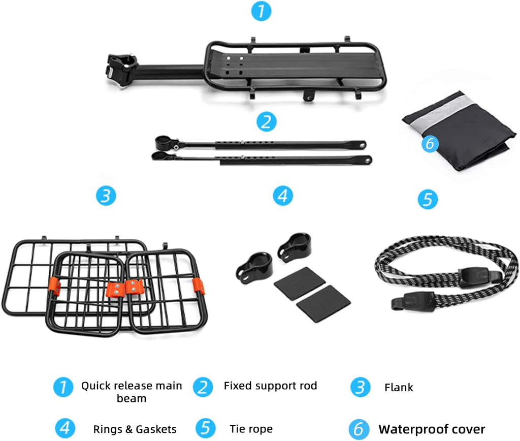 Bike Rear Rack with Basket, 165 LB Load, Aluminum Alloy, Quick Release, Pack of 2 E5206