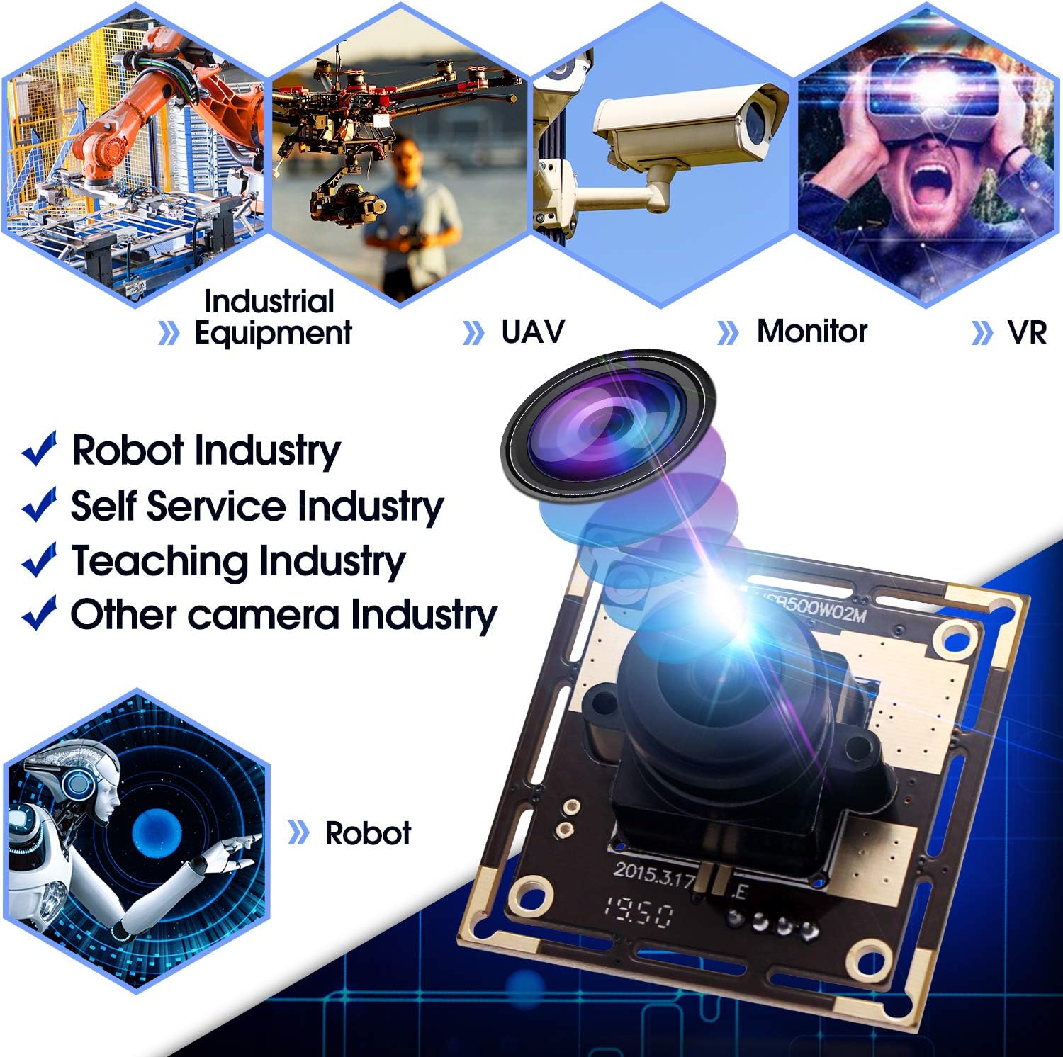 5 Megapixel USB Camera Module with 170 Degree Fisheye Lens Wide Angle HD H640139