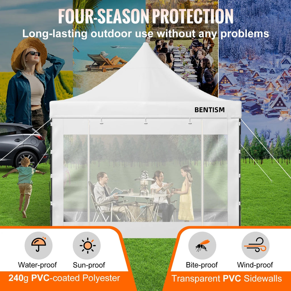 White 10 x 10 ft Pop Up Canopy Tent with Removable Sidewalls and Wheeled Bag C165149