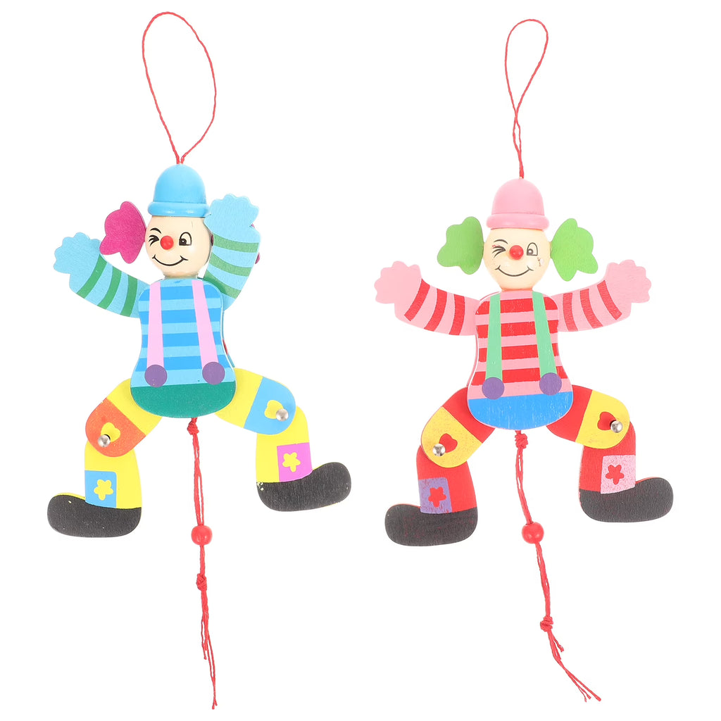2Pcs Wood Clown String Marionette Puppet Toy F737285