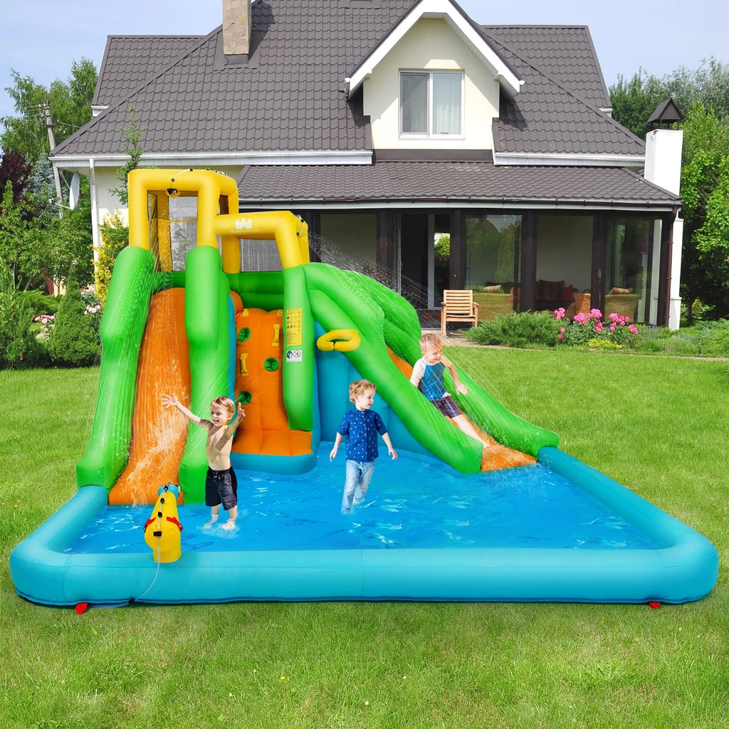 Inflatable Water Park Bounce House Two-Slide Bouncer with Climbing Wall and 550W Blower C156799