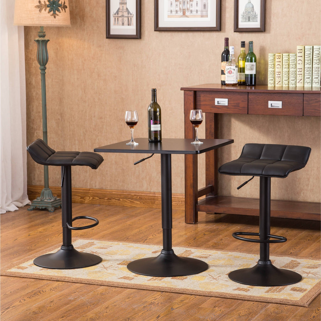 Black Metal Bar Table with 2 Swivel Bonded Leather Stools O794