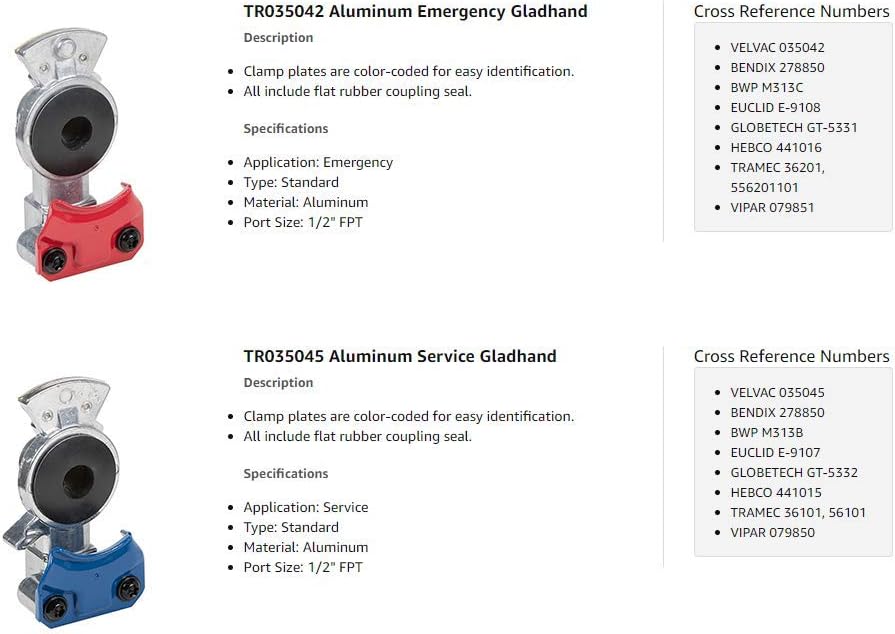 5 Emergency Glad Hands and 5 Standard Service Gladhands Pack of 2 F310911