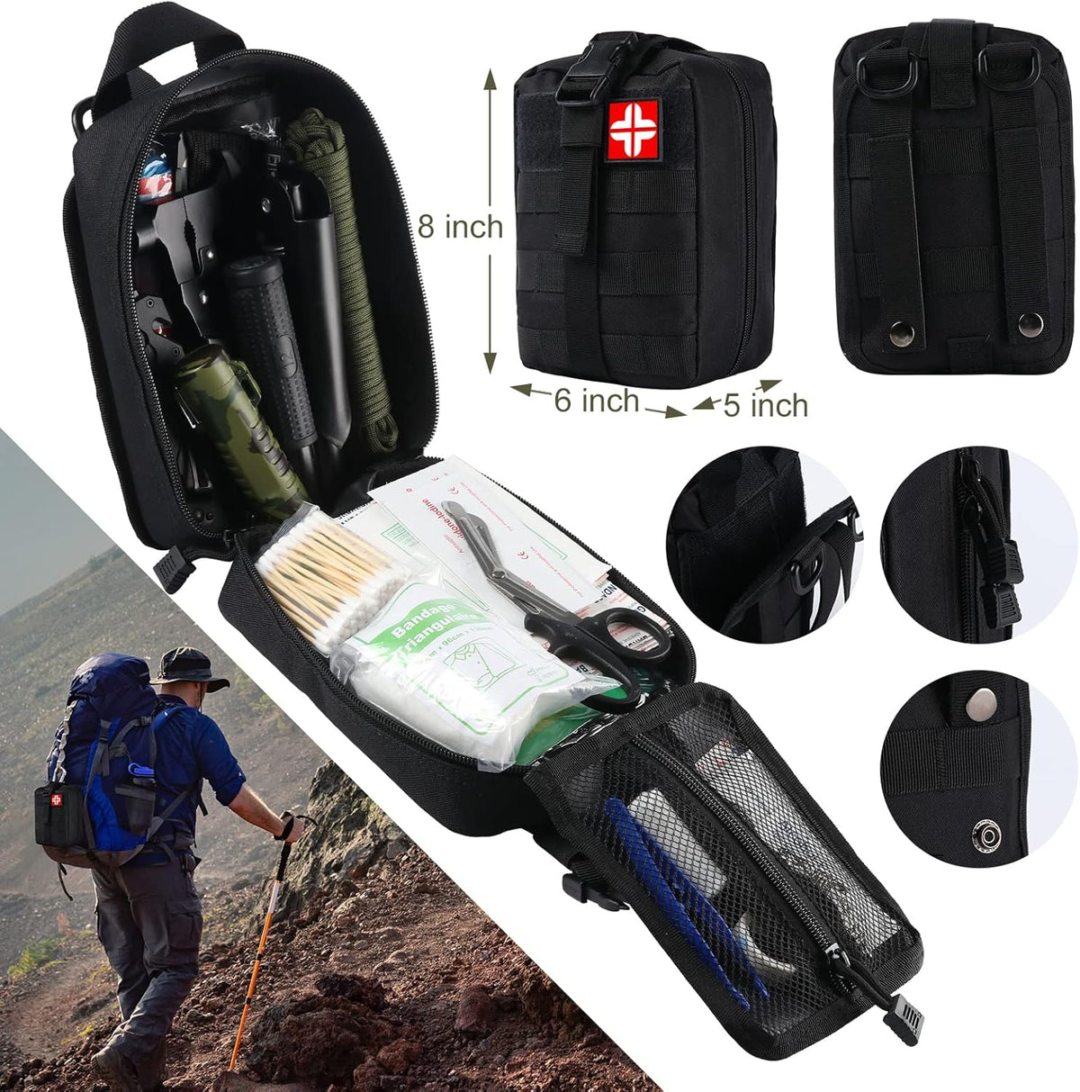 136 Pcs Emergency Survival Kit and First Aid Kit with Molle Pouch E8277