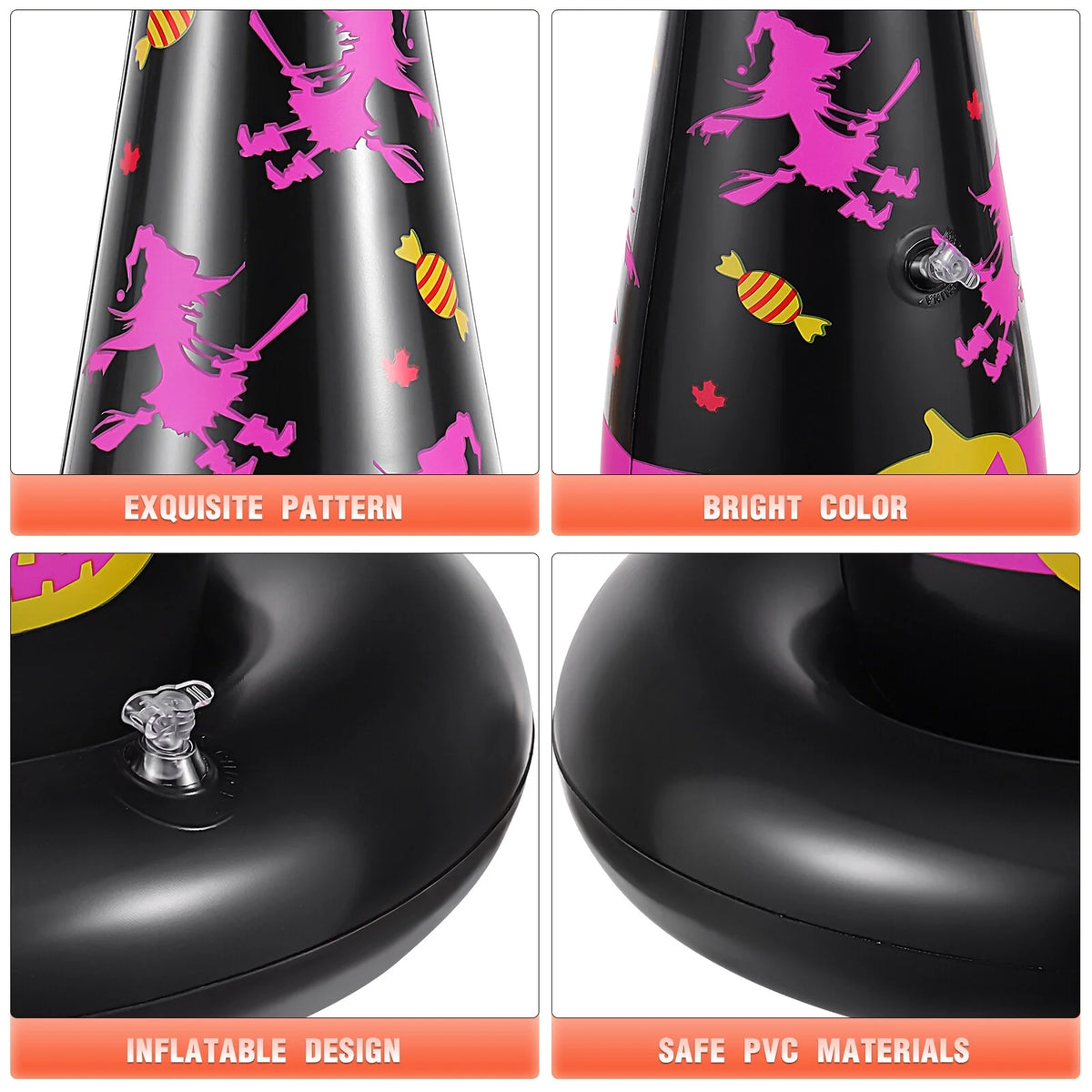 5pcs Inflatable Halloween Witch Hat Ring Toss Game Party Supplies with Plastic Rings Air Pump R5208