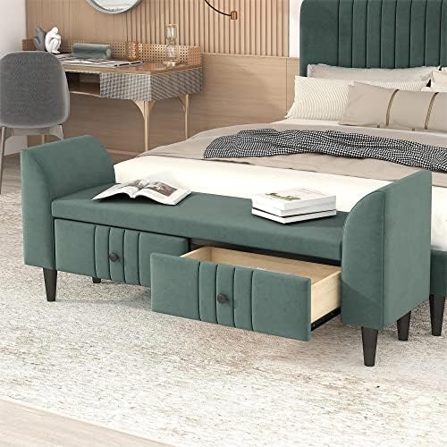 Velvet Tufted Ottoman Bench with Pillow M427011