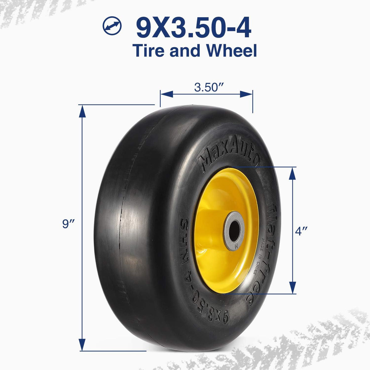 4 Pcs 9x3.50-4" Flat Free Tire on Wheel for Zero Turn Mower U742631
