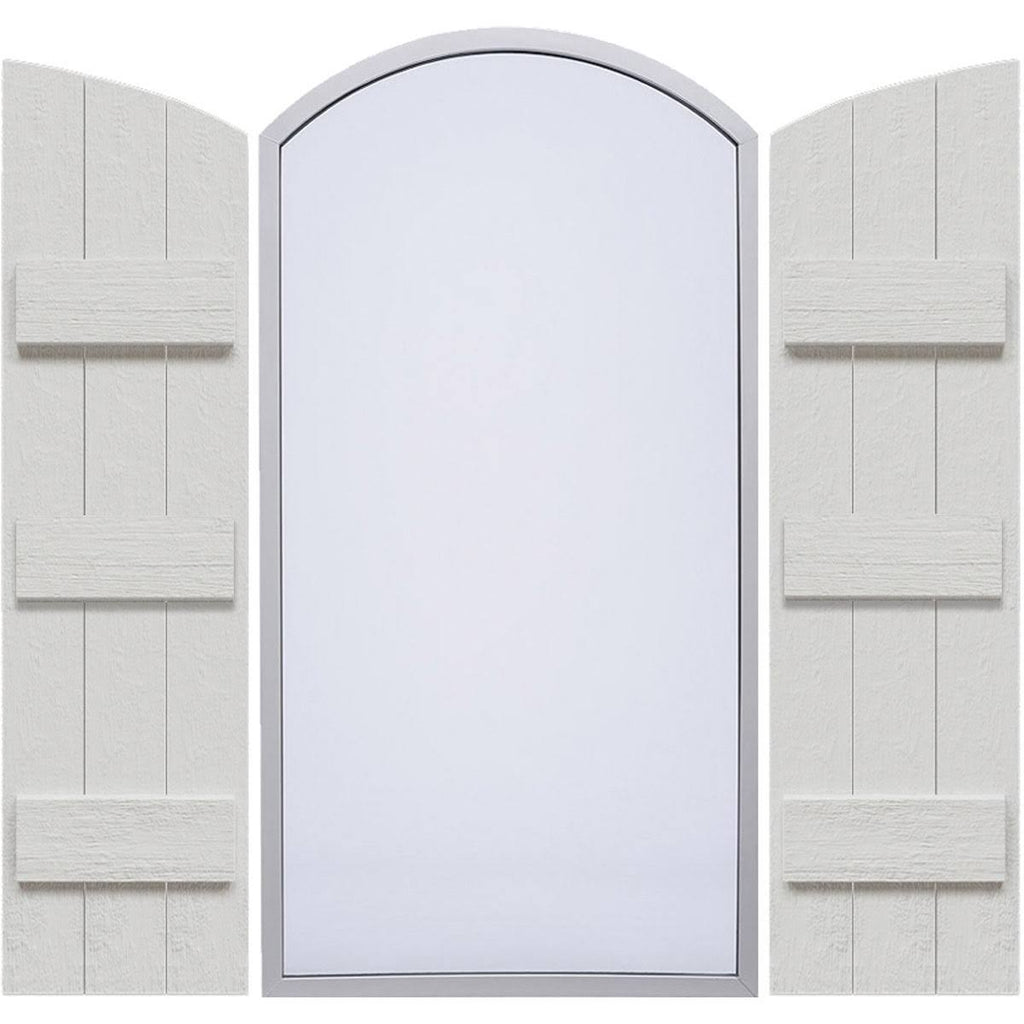 Rustic Faux Wood Shutters with Elliptical Arch Top V9493