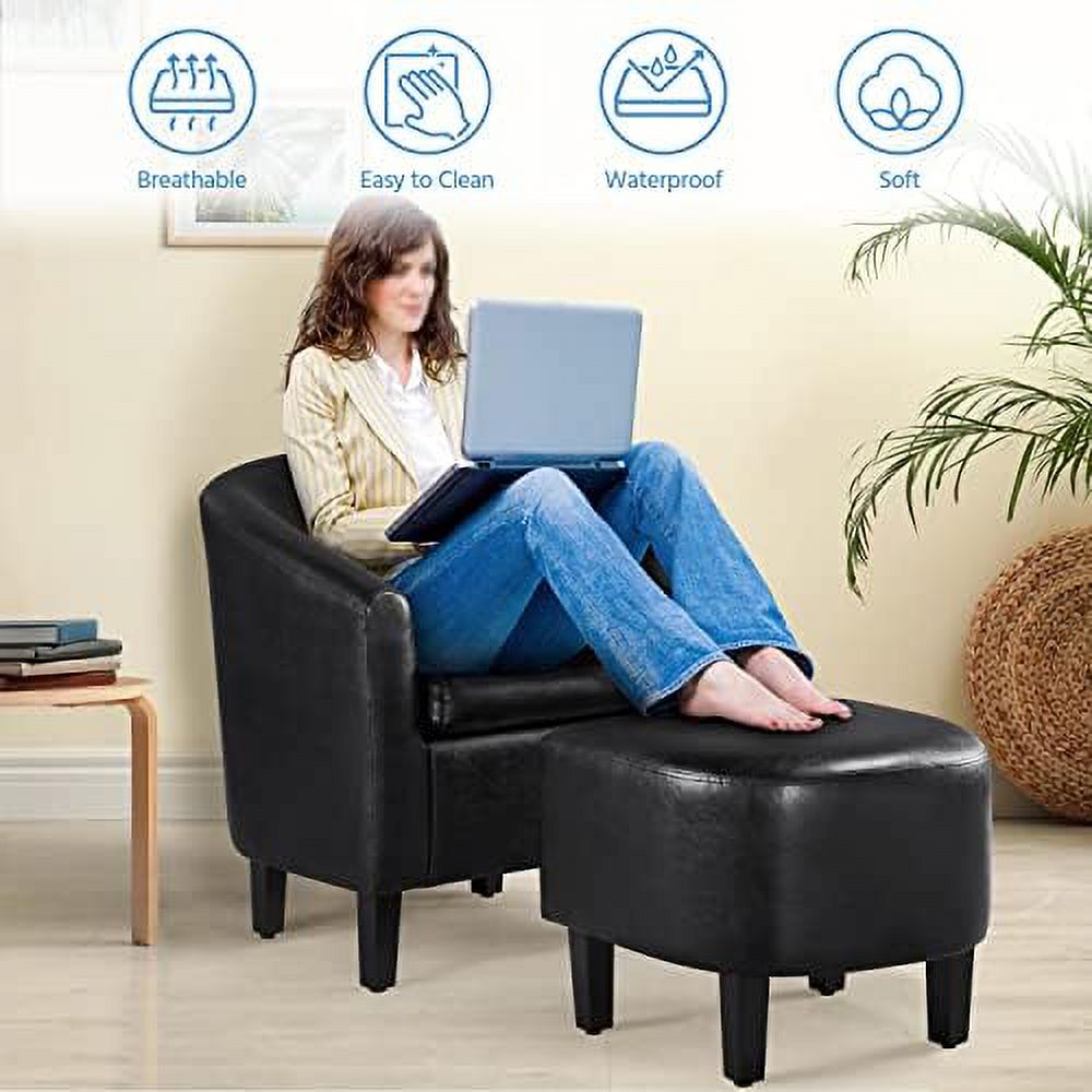 Black PU Leather Accent Chair with Ottoman Footrest Set H9448