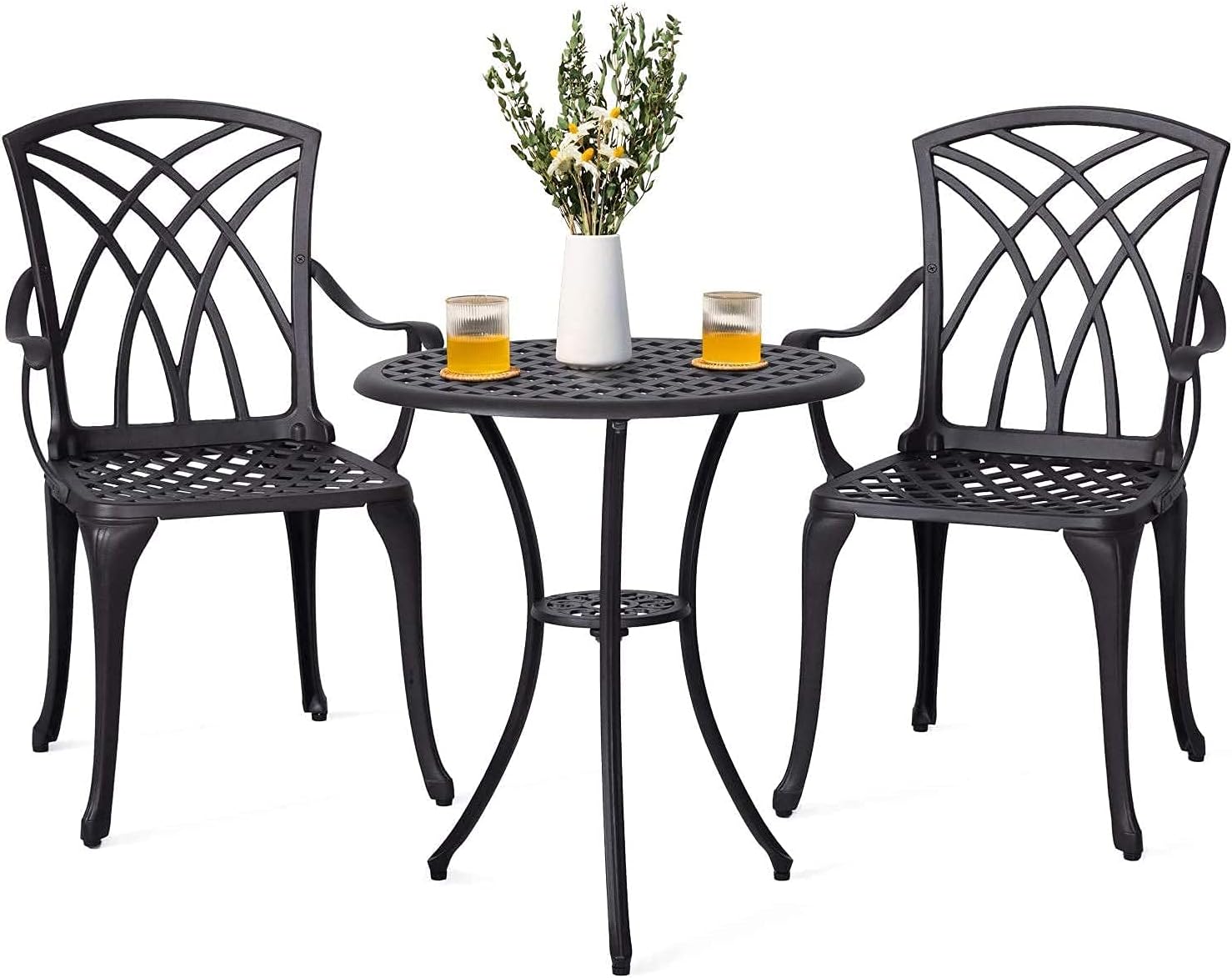 3 Piece Cast Aluminum Patio Bistro Table Set with Umbrella Hole O567