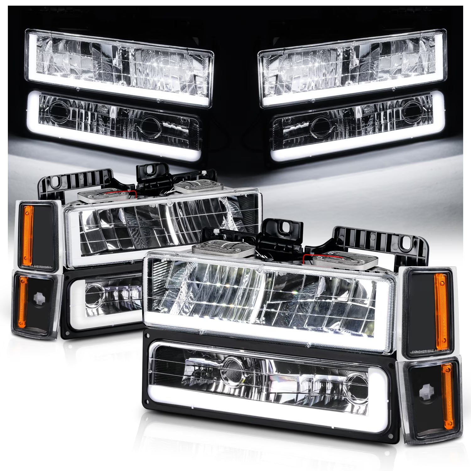 Replacement LED Tube Headlights Assembly Set for Chevy C1500/C2500/C3500/K1500/K2500/K3500 Suburban A38626