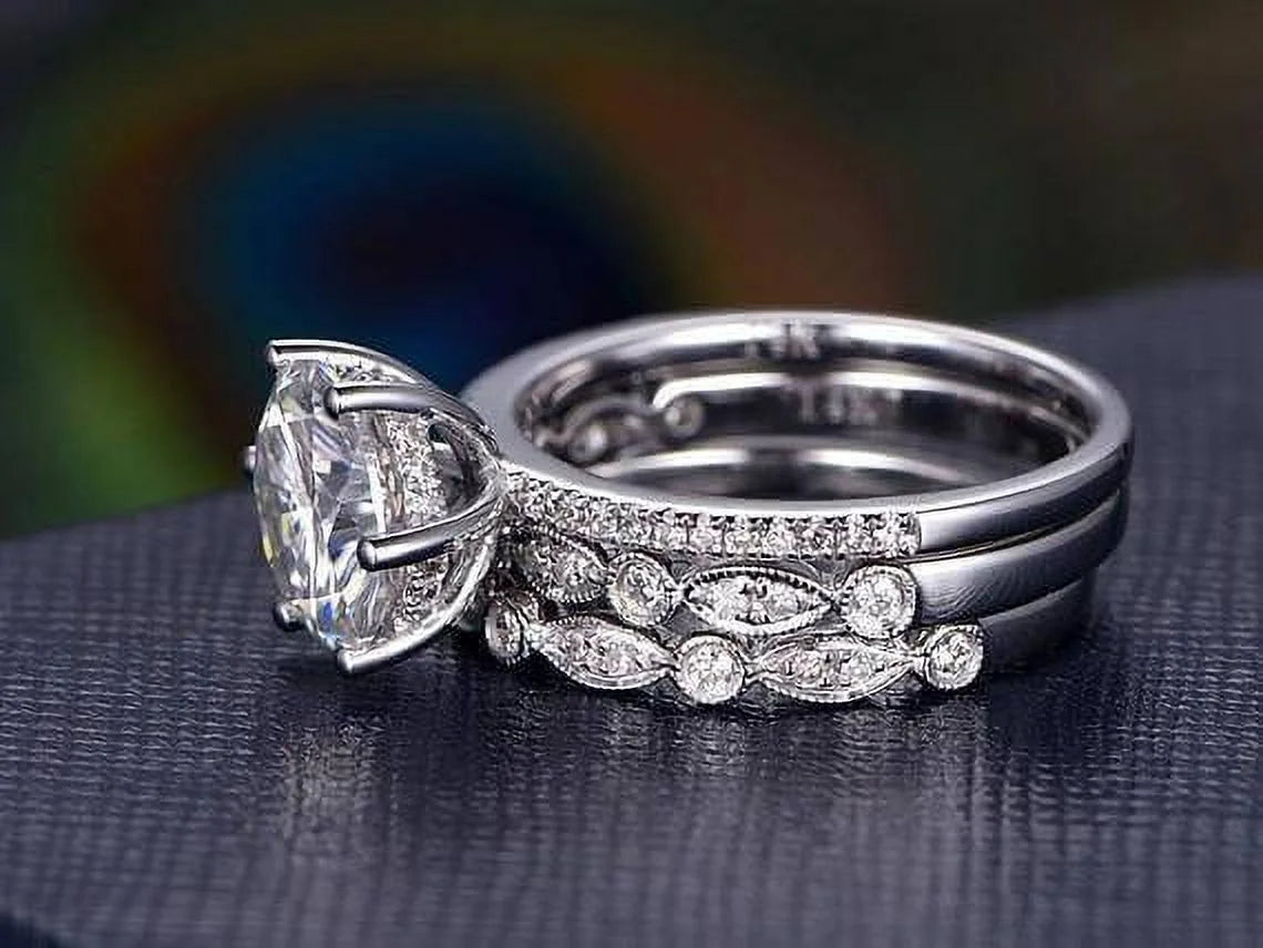 18k Gold Plated Moissanite Trio Wedding Set Y26410