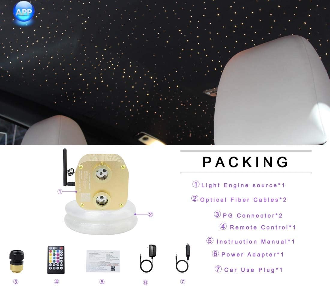 Twinkle Fiber Optic Lights Star Ceiling Lighting Kits Mixed 860pcs*13.1ft Fiber Strands Dual Port RGBW Music Remote APP Control Light Source J6155