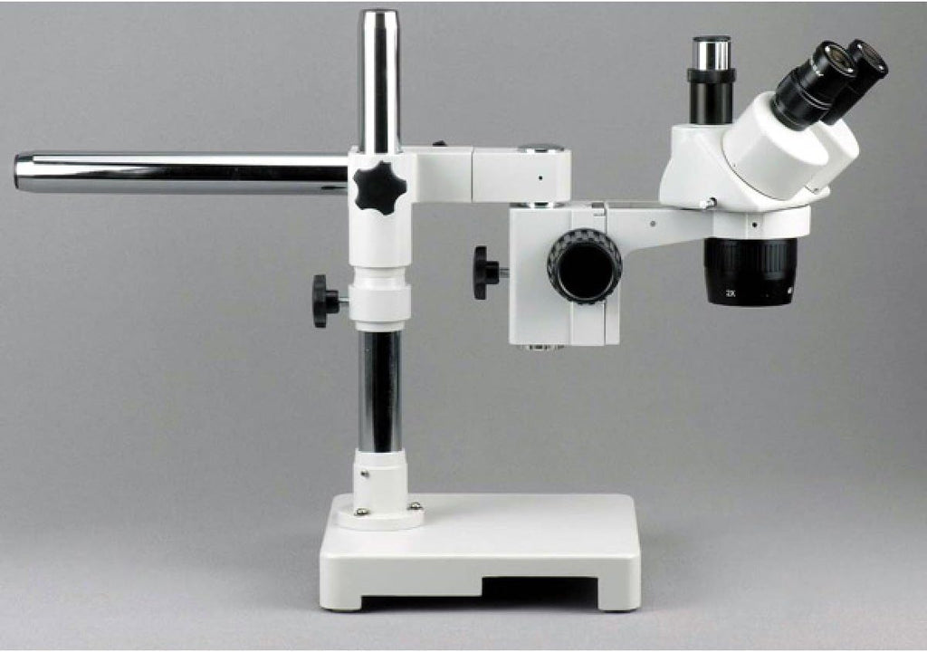 Trinocular Stereo Microscope, 10X/20X/40X Magnification, 2X/4X Objective, Single-Arm Boom Stand, 0.5x Barlow Lens C654644