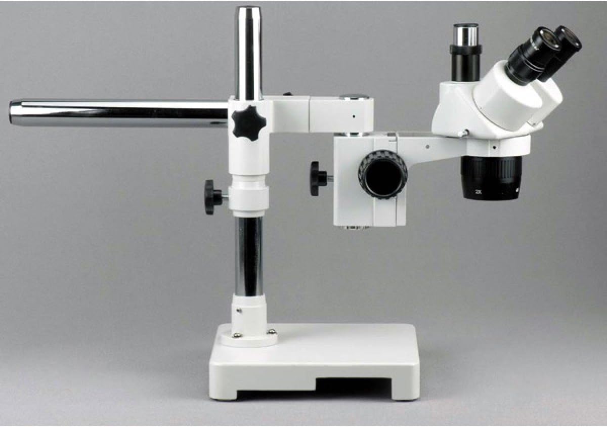Trinocular Stereo Microscope, 10X/20X/40X Magnification, 2X/4X Objective, Single-Arm Boom Stand, 0.5x Barlow Lens C654644