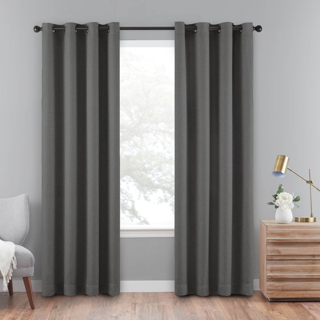 Charcoal Grey 100% Blackout Grommet Top Window Curtain Panel I7997