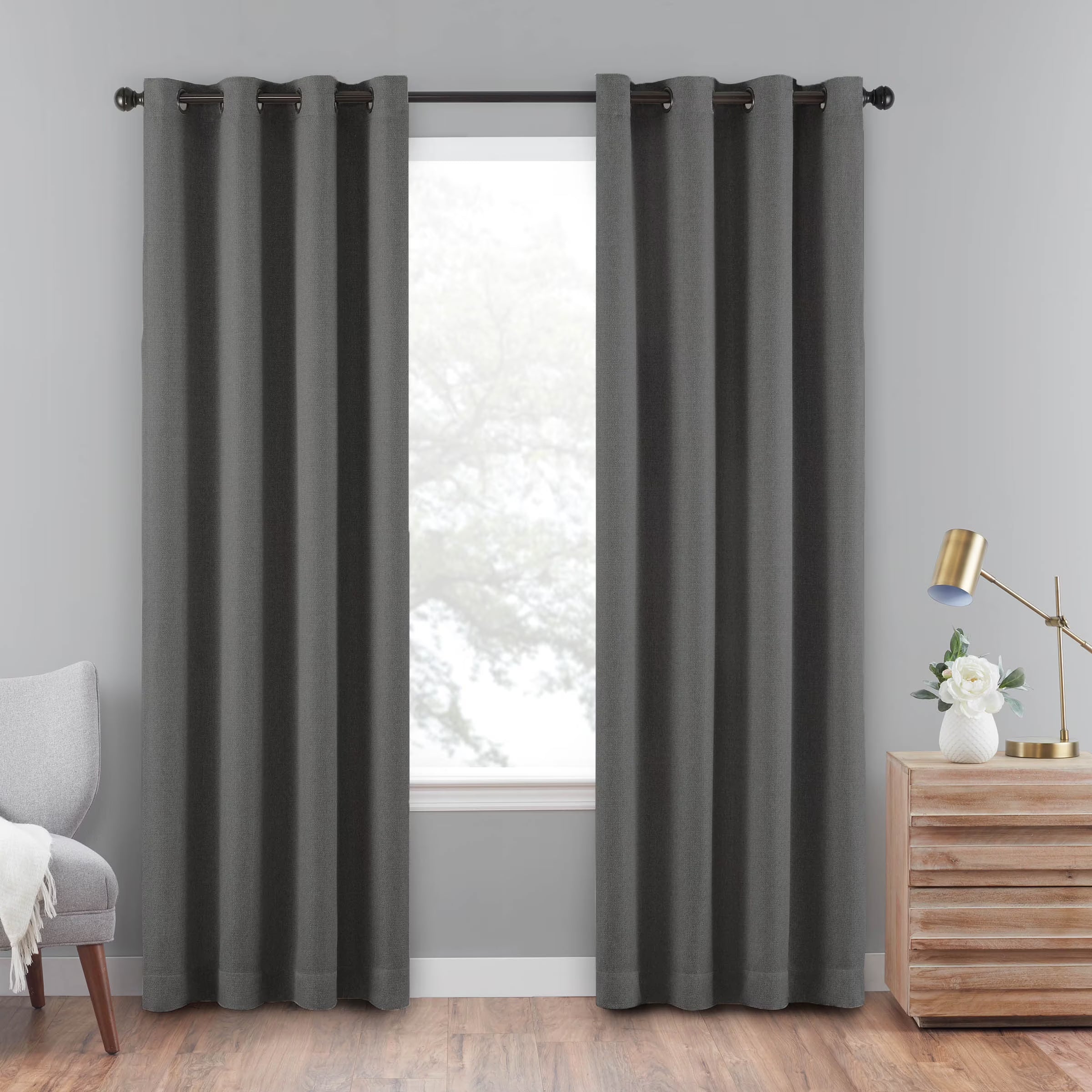 Charcoal Grey 100% Blackout Grommet Top Window Curtain Panel I7997