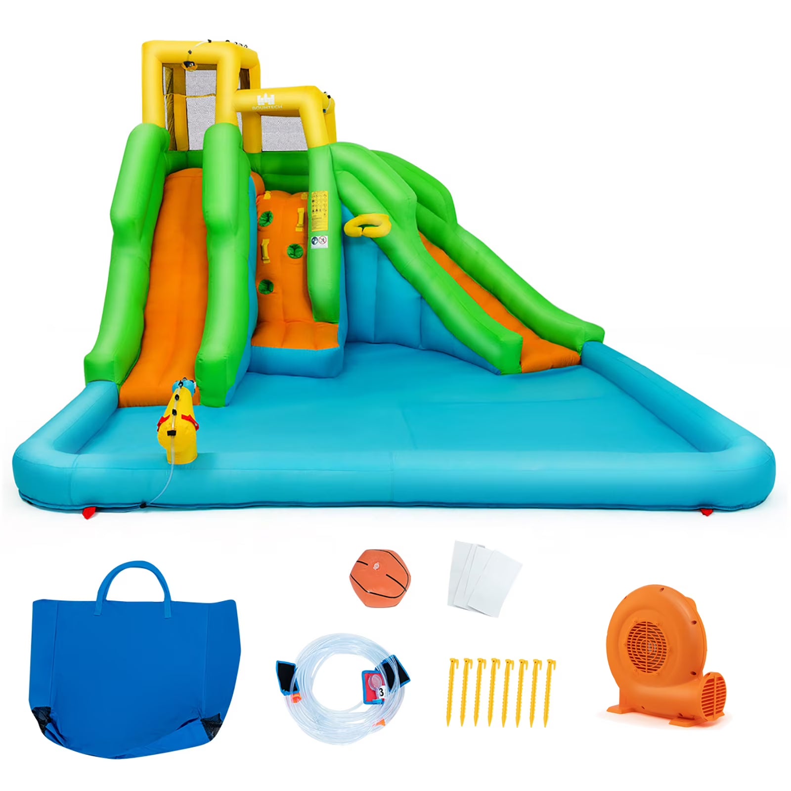 Inflatable Water Park Bounce House Two-Slide Bouncer with Climbing Wall and 550W Blower C156799