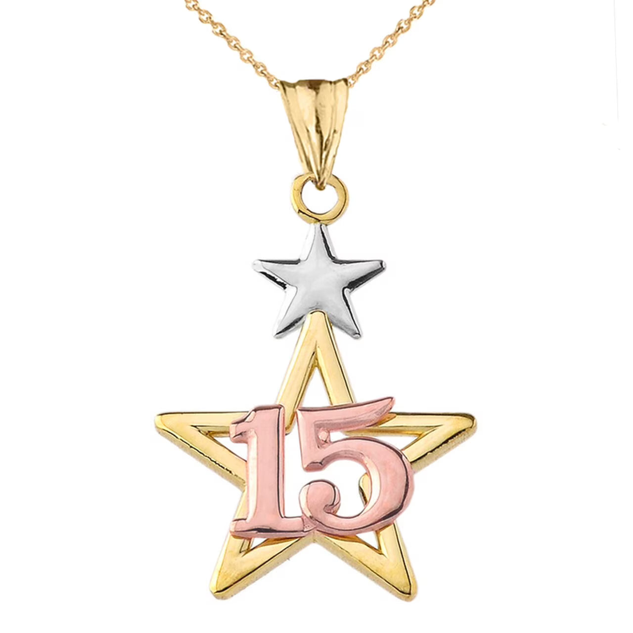 Tri-Color Gold Star Pendant Necklace M504890