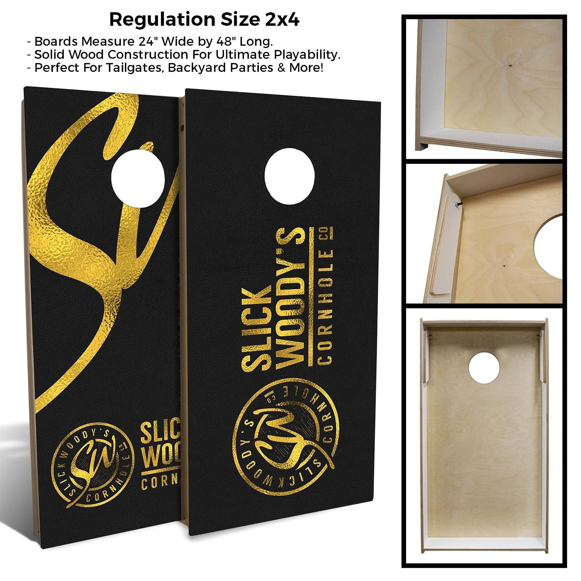 Black and Gold Cornhole Board Set with Carrying Case C7733