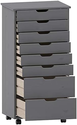 Gray Eight Drawer Wood Rolling Storage Cart T156