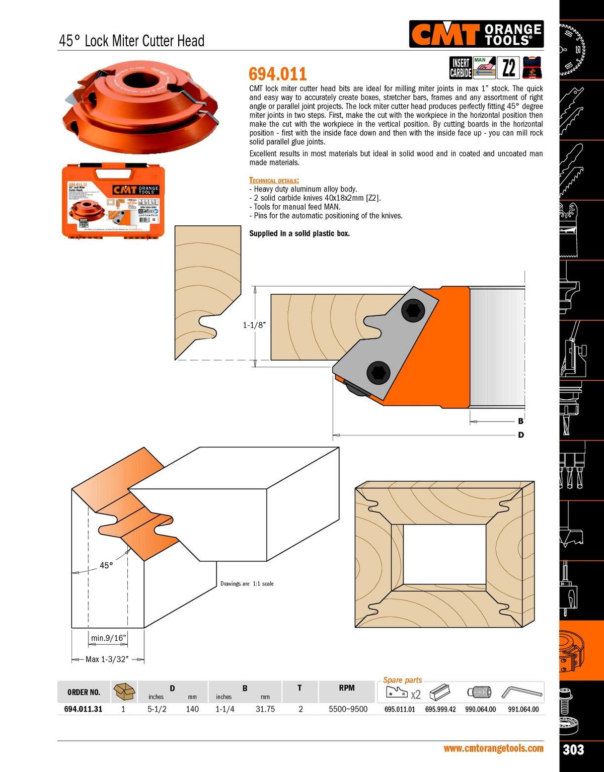 45 Degree Lock Miter Cutter Head Z702