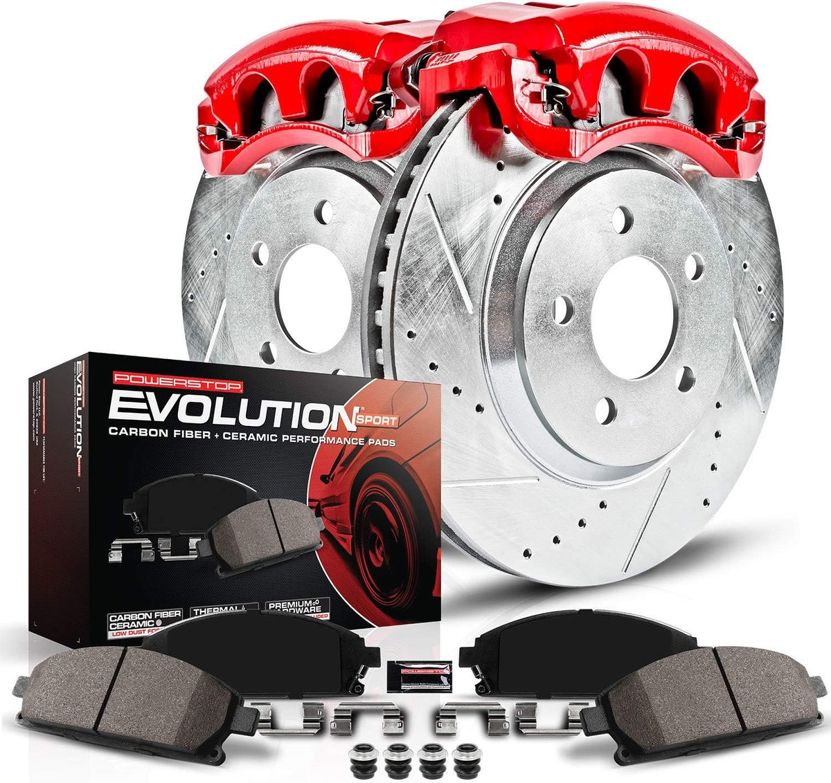 Front Z23 Carbon Fiber Brake Pads with Drilled & Slotted Brake Rotors Kit U9255