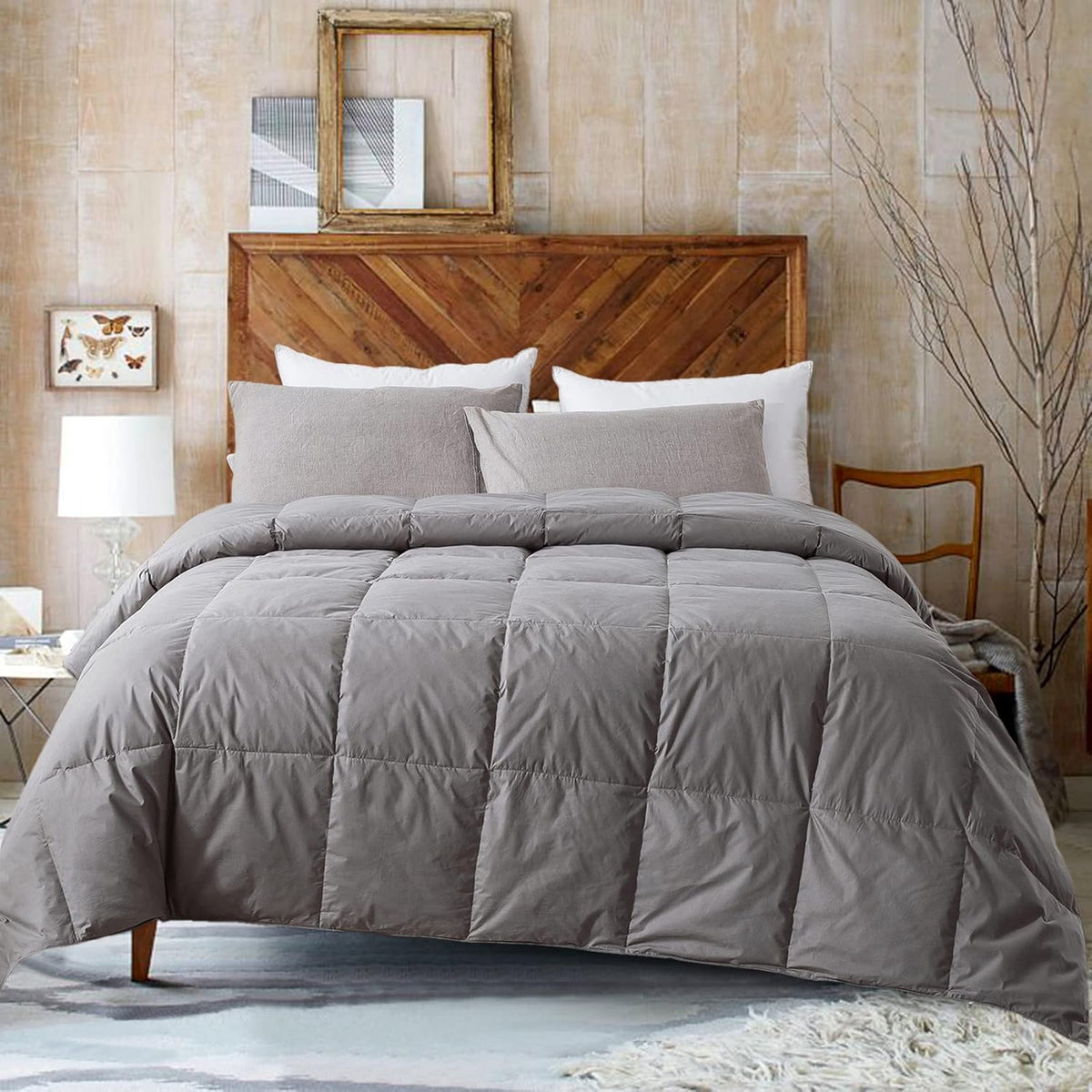 White Cal-King Size Feather & Down Cotton Comforter with 4 Corner Tabs V85425