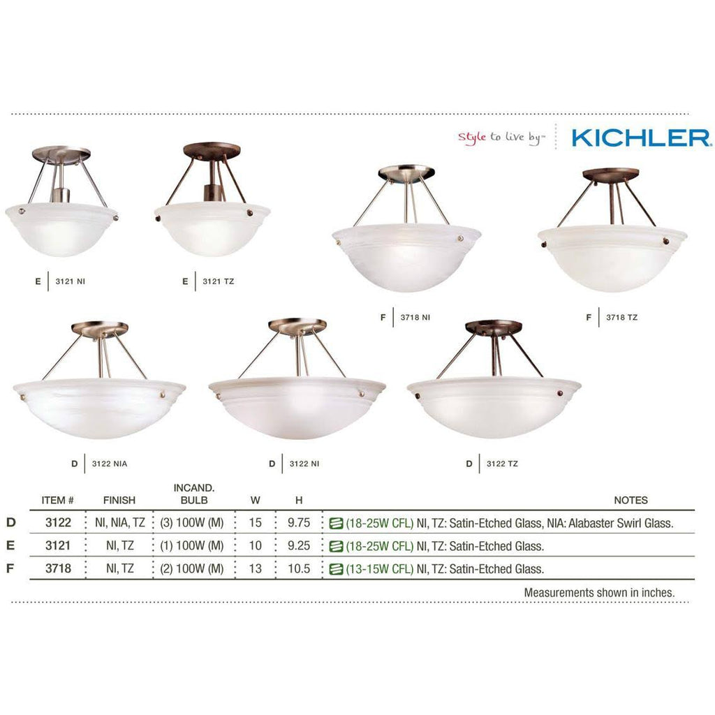 Brushed Nickel 3 Light Semi Flush H47346