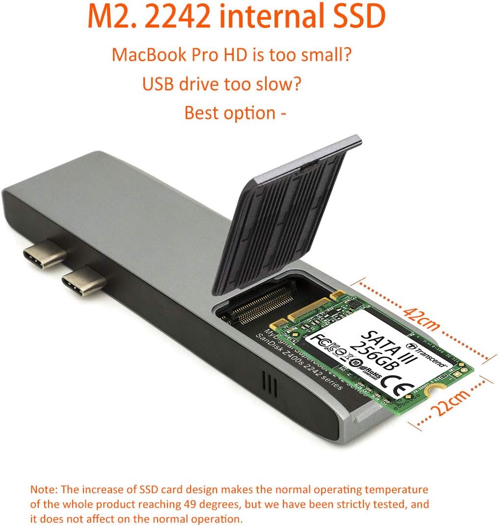 USB C Hub with 100W Power Delivery, Mini DisplayPort, USB3.0, SD/MicroSD Card Reader, M.2 SATA III SSD 8 in 1 G65853
