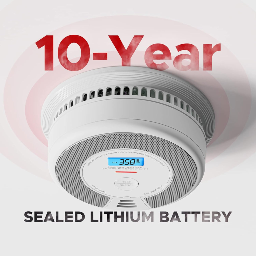 Wireless Interconnected Smoke and Carbon Monoxide Detector with LCD Display, 10-Year Battery, Pack of 6 O304202