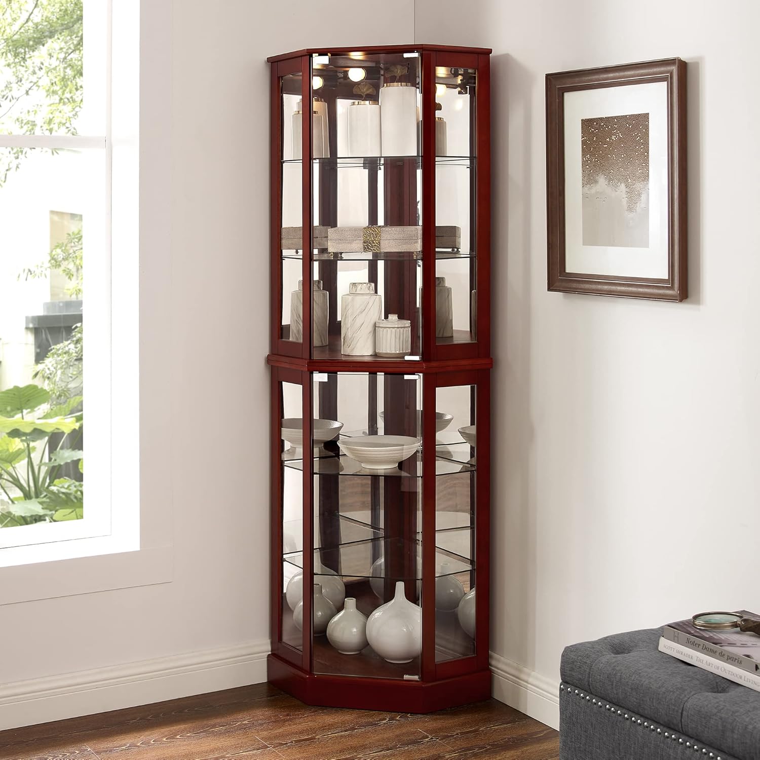 Corner Curio Cabinet with Adjustable Shelves and Internal Light System J8921