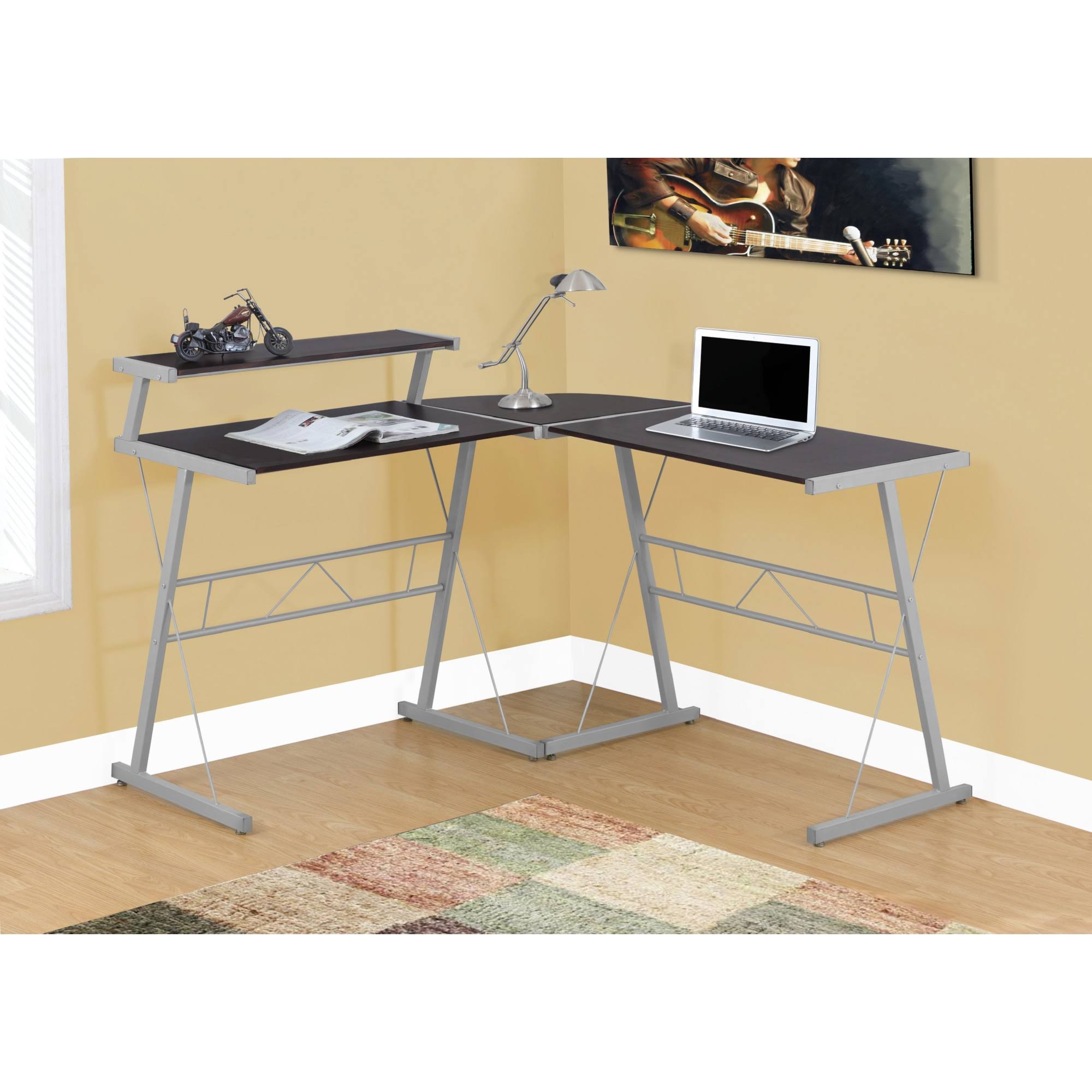 Cappuccino Top Silver Metal Computer Desk B294