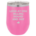 12 oz Double Wall Vacuum Insulated Stainless Steel Stemless Wine Tumbler Travel Mug With Lid E186757