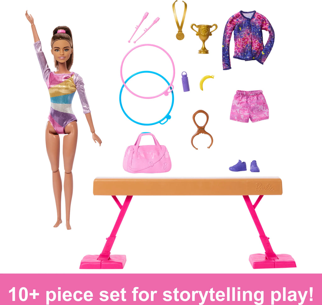 Brunette Fashion Doll Gymnastics Playset with Balance Beam and 10+ Accessories I9984
