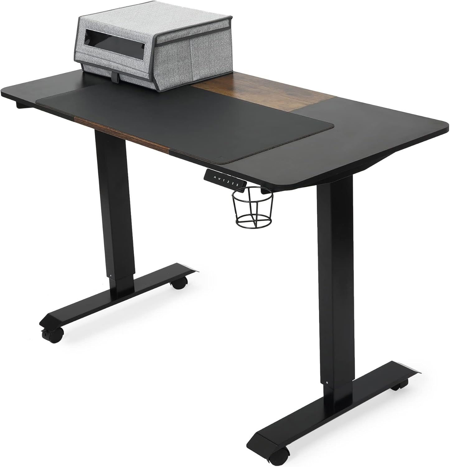 48 x 24 Inches Electric Dual Motor Sit Stand Desk with Desk Pad and Storage Containers Q601