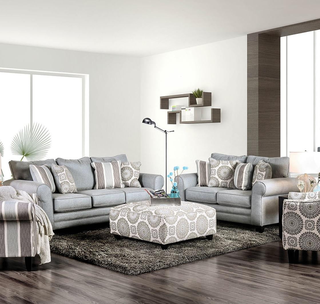 Blue Gray Fabric Sofa and Loveseat Z654