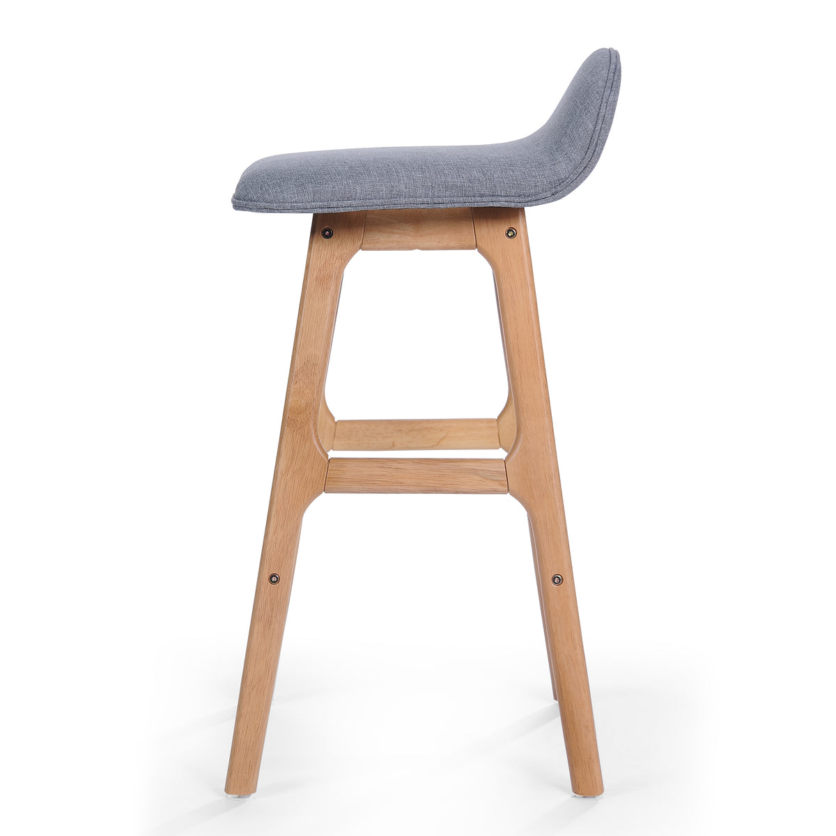 Mid-Century Modern Upholstered Barstools Set of 2, Gray and Natural Oak L761