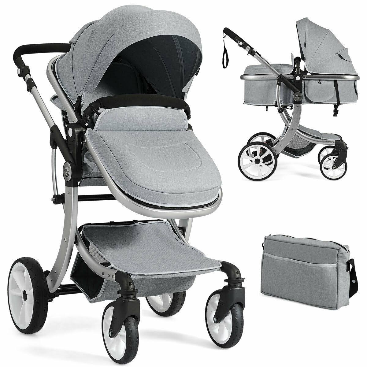 Gray Folding Aluminum Infant Reversible Stroller with Diaper Bag Q27797