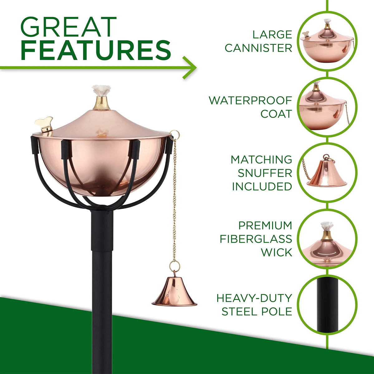 Metal Oil Lamp Outdoor, 54" Tall, 32oz Oil Lamp (Smooth Copper) L921