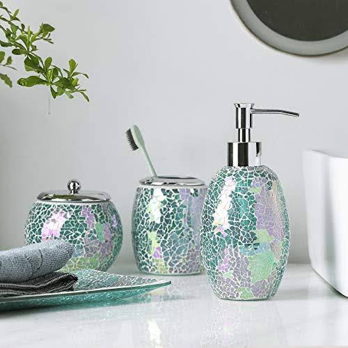 4-Pieces Bathroom Accessory Set Mosaic Glass Lotion Tray P78068