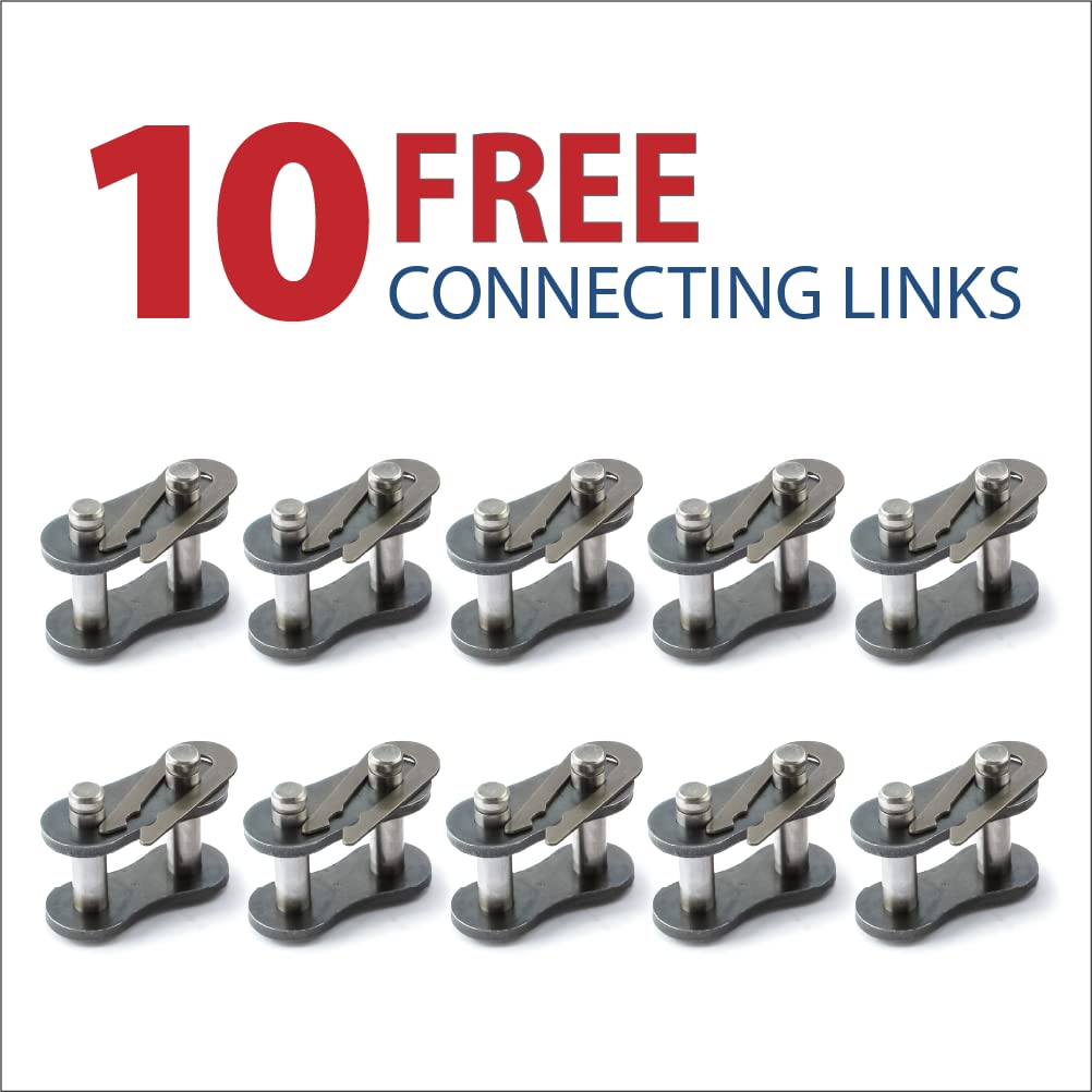 100 Feet Carbon Steel Roller Chain with 10 Connecting Links J68455
