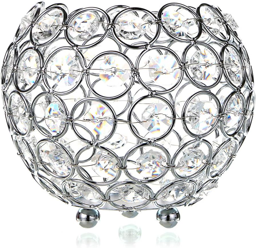 12cm Crystal Bowl Votive Candleholder Tea Light Candle Holders Candle Lanterns Decorative Candelabra Vase (Silver Tone) N436