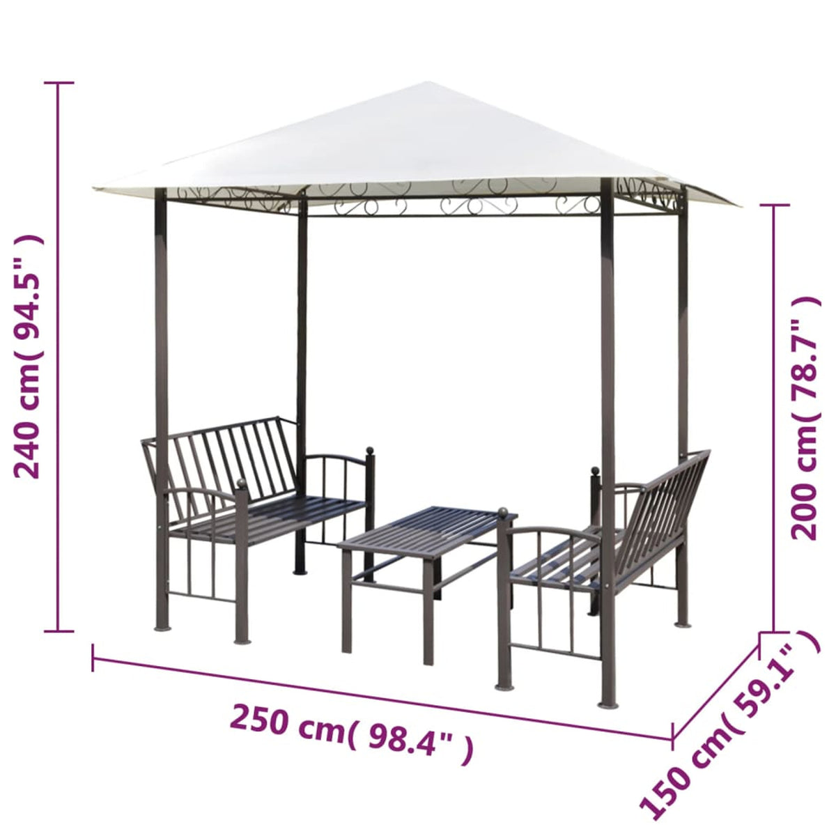 Gazebo Canopy with Table and Benches Set Steel Frame 8.2ft x 4.9ft x 7.9ft F898