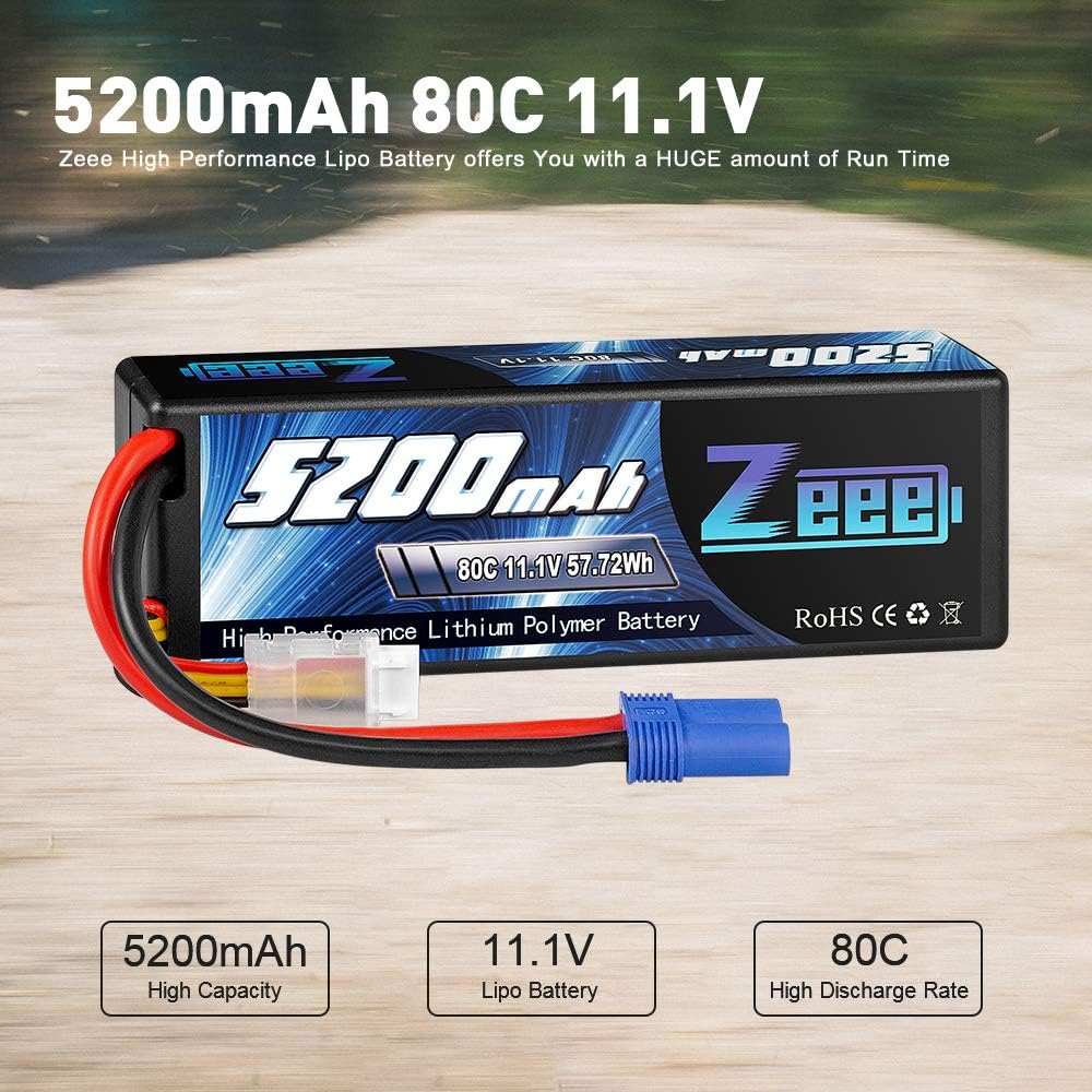 11.1V 80C 5200mAh 3S Lipo Battery with EC5 Connector Hardcase Battery (2 Packs) H427558