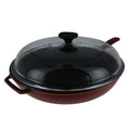 Red French Enameled Cast Iron Fry Pan with Glass Lid G454