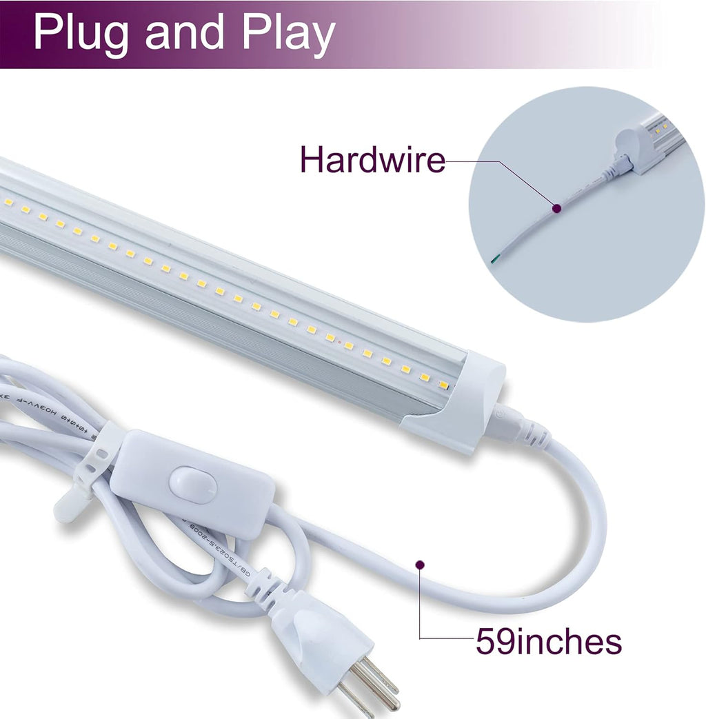 6 Pack 4FT 24W 6500K Cool White LED Shop Light with Plug Cable W698782