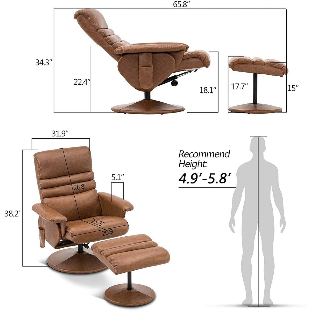Saddle Swivel Massage Recliner Chair with Ottoman Z339